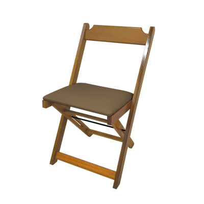 Cadeira Dobravel De Madeira Estofada Marron - Natural