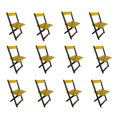 Kit 12 Cadeiras De Madeira Dobrável Amarelo