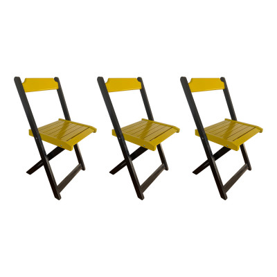 Kit 3 Cadeiras De Madeira Dobrável Amarelo