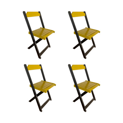 Kit 4 Cadeiras De Madeira Dobrável Amarelo