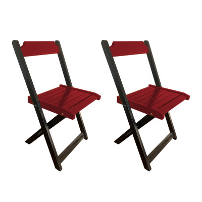 Kit 2 Cadeiras De Madeira Dobrável Vermelho