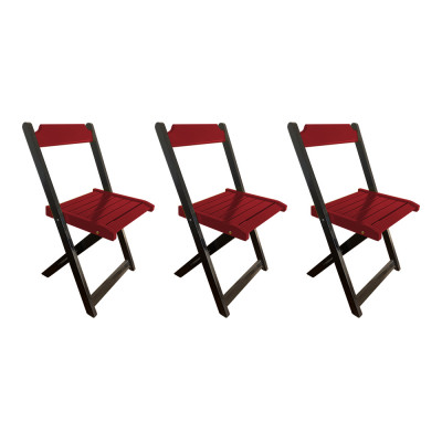 Kit 3 Cadeiras De Madeira Dobrável Vermelho