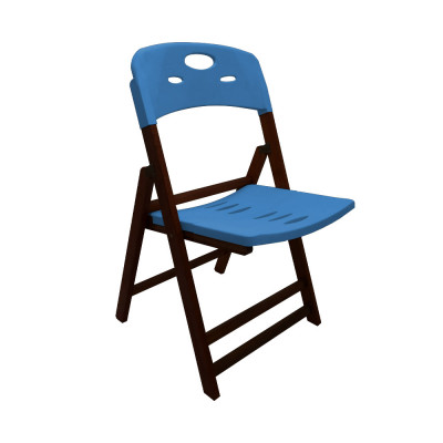 Cadeira Dobravel De Madeira Elegance Imbuia Polipropileno Azul