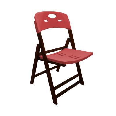 Cadeira Dobravel De Madeira Elegance Imbuia Polipropileno Vermelho