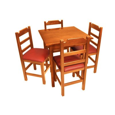 Conjunto De Mesa De Madeira Fixo Paulista 70x70 Natural Com 4 Cadeiras Estofado Vermelho
