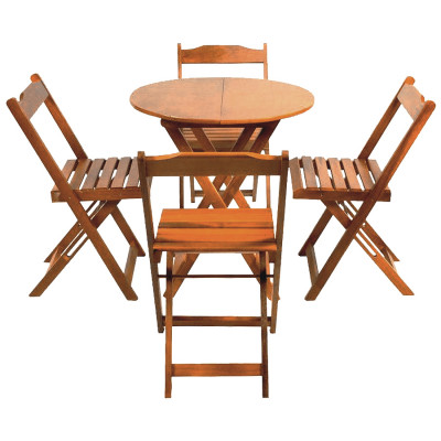 Jogo De Mesa Dobravel De Madeira 90cm Redondo Com 4 Cadeiras Natural