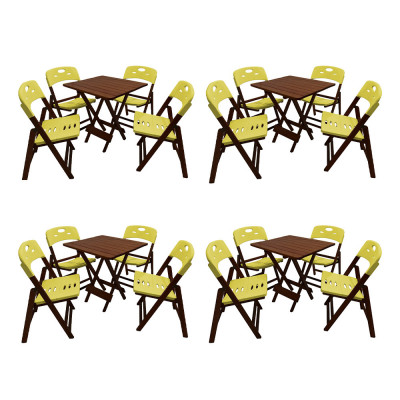 Kit Com 4 Jogos De Mesa Dobravel De Madeira 70x70 Elegance Com 4 Cadeiras Imbuia Polipropileno Amare