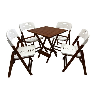 Conjunto De Mesa Dobravel De Madeira 70x70 Elegance Com 4 Cadeiras Imbuia Polipropileno Branco