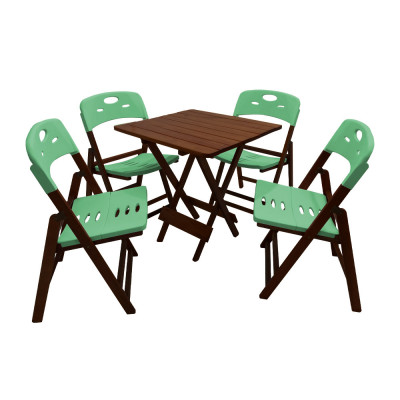 Conjunto De Mesa Dobravel De Madeira 70x70 Elegance Com 4 Cadeiras Imbuia Polipropileno Verde