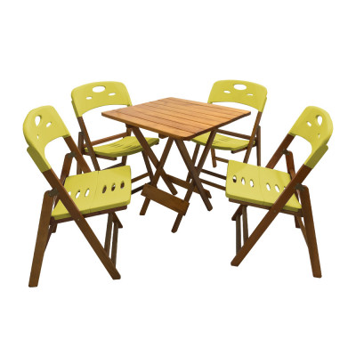 Conjunto De Mesa Dobravel De Madeira 70x70 Elegance Com 4 Cadeiras Mel Polipropileno Amarelo