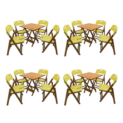 Kit Com 4 Jogos De Mesa Dobravel De Madeira 70x70 Elegance Com 4 Cadeiras Mel Polipropileno Amarelo