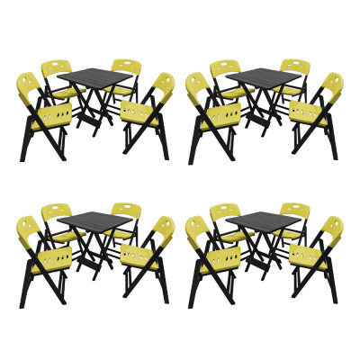 Kit Com 4 Jogos De Mesa Dobravel De Madeira 70x70 Elegance Com 4 Cadeiras Preto Polipropileno Amarel