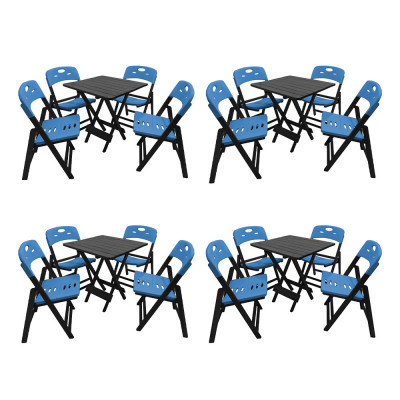 Kit Com 4 Jogos De Mesa Dobravel De Madeira 70x70 Elegance Com 4 Cadeiras Preto Polipropileno Azul