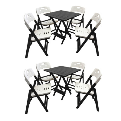 Kit Com 2 Jogos De Mesa Dobravel De Madeira 70x70 Elegance Com 4 Cadeiras Preto Polipropileno Branco