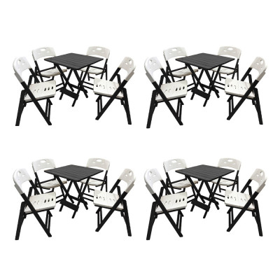 Kit Com 4 Jogos De Mesa Dobravel De Madeira 70x70 Elegance Com 4 Cadeiras Preto Polipropileno Branco