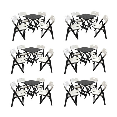 Kit Com 6 Jogos De Mesa Dobravel De Madeira 70x70 Elegance Com 4 Cadeiras Preto Polipropileno Branco