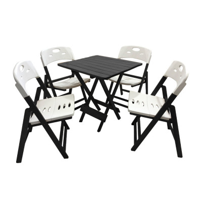 Conjunto De Mesa Dobravel De Madeira 70x70 Elegance Com 4 Cadeiras Preto Polipropileno Branco