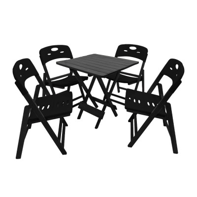 Conjunto De Mesa Dobravel De Madeira 70x70 Elegance Com 4 Cadeiras Preto Polipropileno Preto