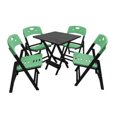 Conjunto De Mesa Dobravel De Madeira 70x70 Elegance Com 4 Cadeiras Preto Polipropileno Verde