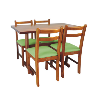 Jogo De Mesa De Madeira Fixo Floripa 1,20x70 Natural Pé H Com 4 Cadeiras Estofado Verde