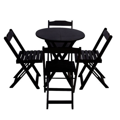 Conjunto De Mesa Dobravel De Madeira 70cm Redondo Com 4 Cadeiras Preto