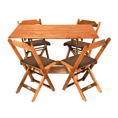 Jogo De Mesa Dobravel De Madeira 120x70 Com 4 Cadeiras Natural Estofado Marrom