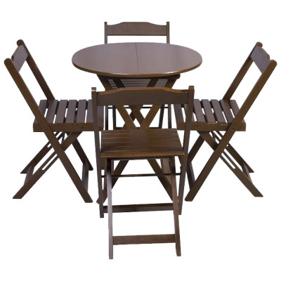Conjunto De Mesa Dobravel De Madeira 70cm Redondo Com 4 Cadeiras Imbuia