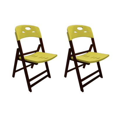 Kit Com 2 Cadeiras Dobraveis De Madeira Elegance Imbuia Polipropileno Amarelo