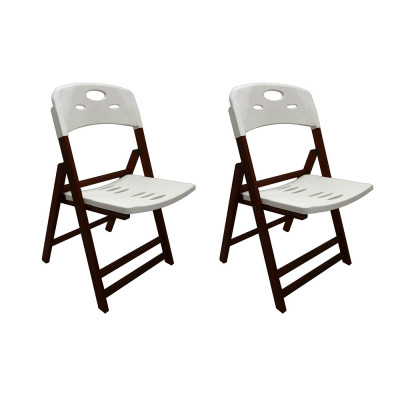 Kit Com 2 Cadeiras Dobraveis De Madeira Elegance Imbuia Polipropileno Branco