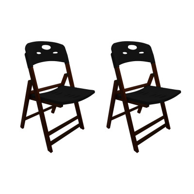 Kit Com 2 Cadeiras Dobraveis De Madeira Elegance Imbuia Polipropileno Preto
