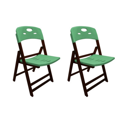 Kit Com 2 Cadeiras Dobraveis De Madeira Elegance Imbuia Polipropileno Verde