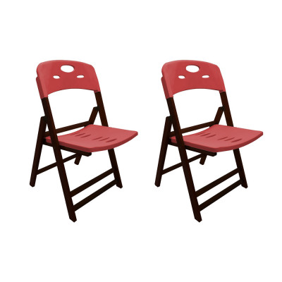 Kit Com 2 Cadeiras Dobraveis De Madeira Elegance Imbuia Polipropileno Vermelho