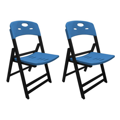 Kit Com 2 Cadeiras Dobraveis De Madeira Elegance Preto Polipropileno Azul