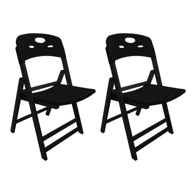 Kit Com 2 Cadeiras Dobraveis De Madeira Elegance Preto Polipropileno Preto