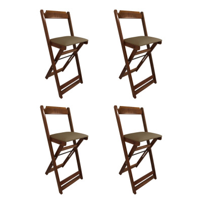 Kit 4 Cadeiras Bistro Dobravel De Madeira Estofada Marrom - Imbuia