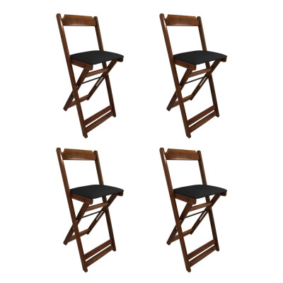 Kit 4 Cadeiras Bistro Dobravel De Madeira Estofada Preta - Imbuia