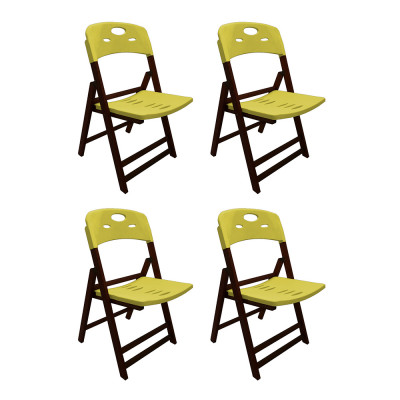 Kit Com 4 Cadeiras Dobraveis De Madeira Elegance Imbuia Polipropileno Amarelo