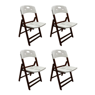Kit Com 4 Cadeiras Dobraveis De Madeira Elegance Imbuia Polipropileno Branco