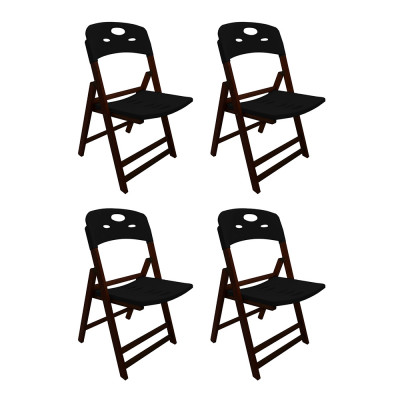 Kit Com 4 Cadeiras Dobraveis De Madeira Elegance Imbuia Polipropileno Preto