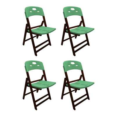 Kit Com 4 Cadeiras Dobraveis De Madeira Elegance Imbuia Polipropileno Verde