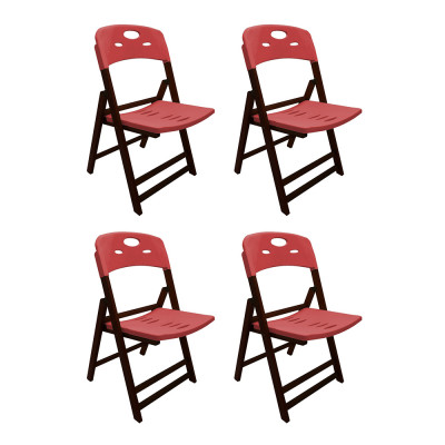 Kit Com 4 Cadeiras Dobraveis De Madeira Elegance Imbuia Polipropileno Vermelho