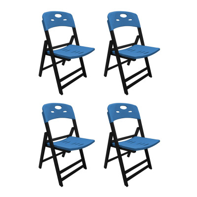 Kit Com 4 Cadeiras Dobraveis De Madeira Elegance Preto Polipropileno Azul