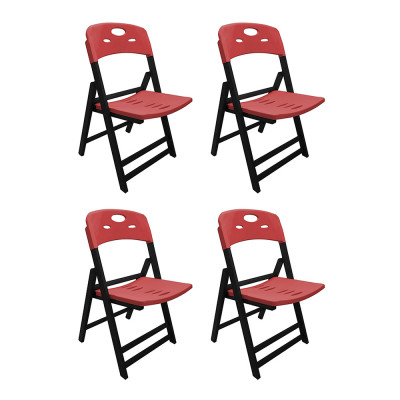 Kit Com 4 Cadeiras Dobraveis De Madeira Elegance Preto Polipropileno Vermelho