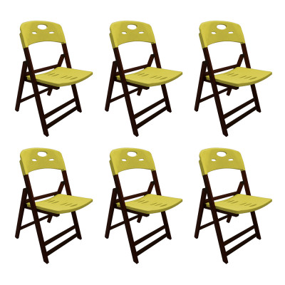 Kit Com 6 Cadeiras Dobraveis De Madeira Elegance Imbuia Polipropileno Amarelo