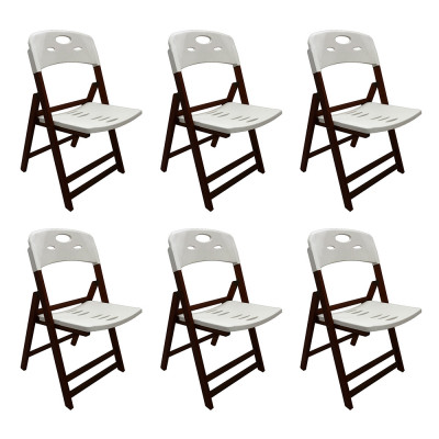 Kit Com 6 Cadeiras Dobraveis De Madeira Elegance Imbuia Polipropileno Branco