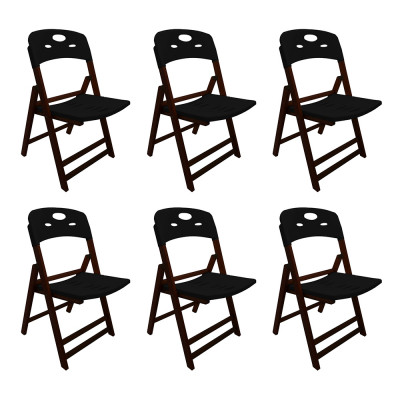 Kit Com 6 Cadeiras Dobraveis De Madeira Elegance Imbuia Polipropileno Preto