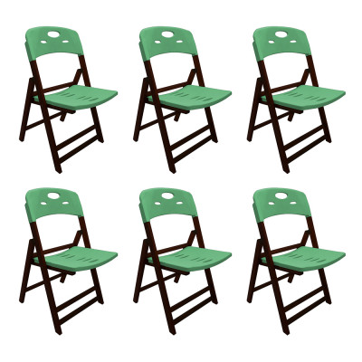 Kit Com 6 Cadeiras Dobraveis De Madeira Elegance Imbuia Polipropileno Verde