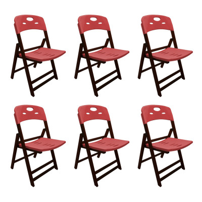 Kit Com 6 Cadeiras Dobraveis De Madeira Elegance Imbuia Polipropileno Vermelho