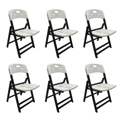 Kit Com 6 Cadeiras Dobraveis De Madeira Elegance Preto Polipropileno Branco