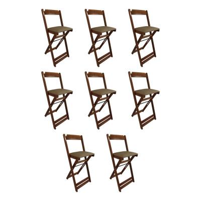 Kit 8 Cadeiras Bistro Dobravel De Madeira Estofada Marrom - Imbuia